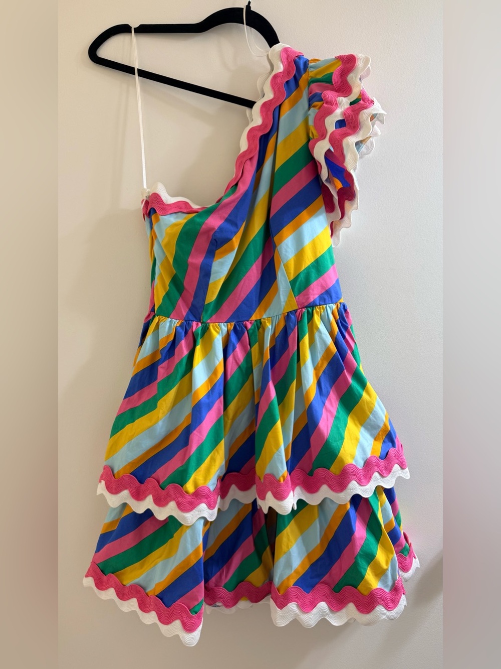 Sugarlips Multicolor Stripe One Shoulder Ruffle Tiered Mini Dress - Size XS NWT - Picture 3 of 15
